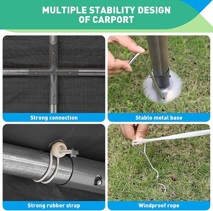 12X20 Ft Heavy Duty Carport Canopy, Portable Garage, Car Tents, Reinforced - Image 7
