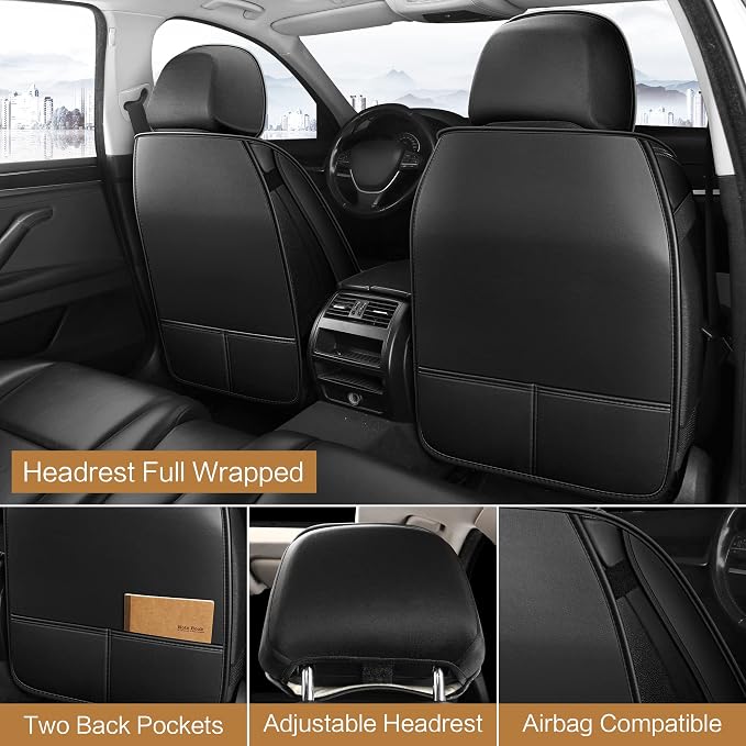 Pariitadin Leather Car Seat Covers Front Pair, Waterproof Breathable Faux - Image 4