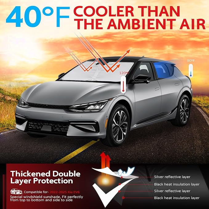 KAYZT Windshield Sun Shade for 2022-2025 2026 Kia EV6 Foldable Sunshade Front - Image 2
