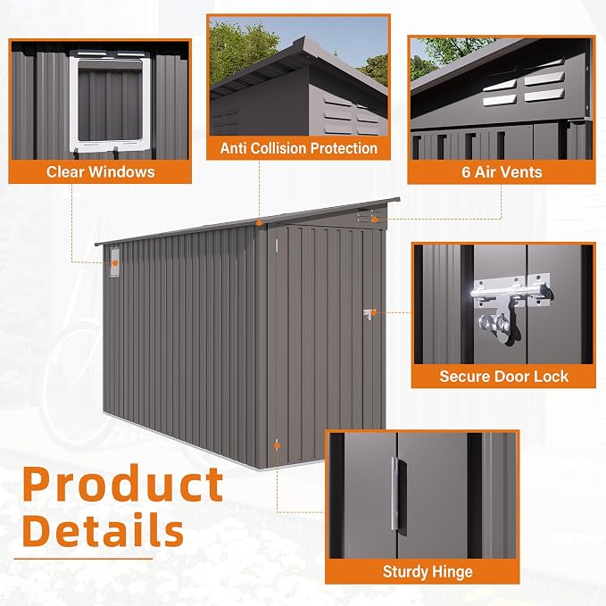 4x9 FT Outdoor Storage Shed, Lean to Metal Shed W/Window, All Weather - Image 8