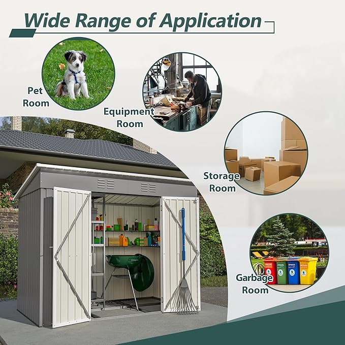 4'x8' Metal Shed Outdoor Storage Shed, Metal Steel Utility Tool Shed Storage - Image 5