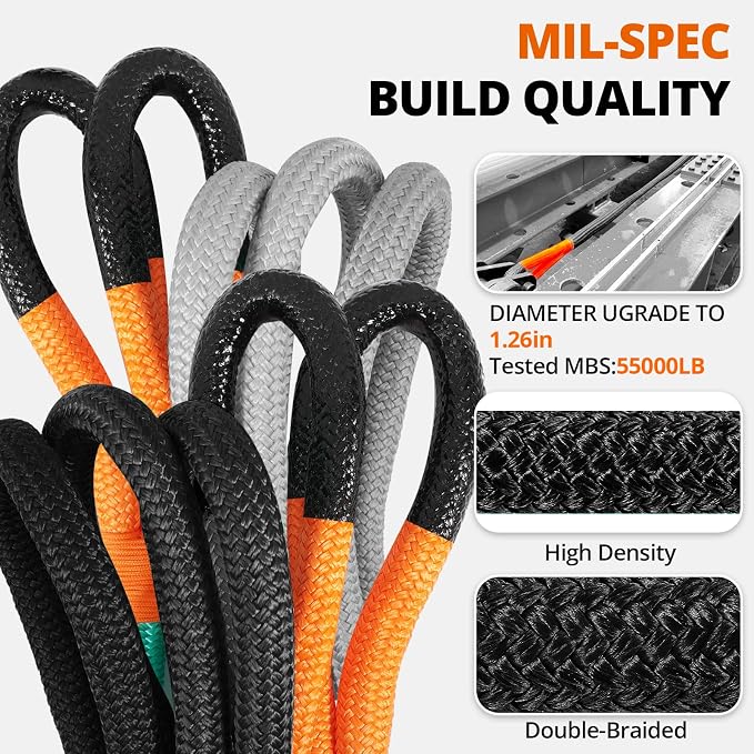 Kinetic Recovery Tow Rope: 1.26" x 30ft 55000LBS Snatch Strap - Image 2