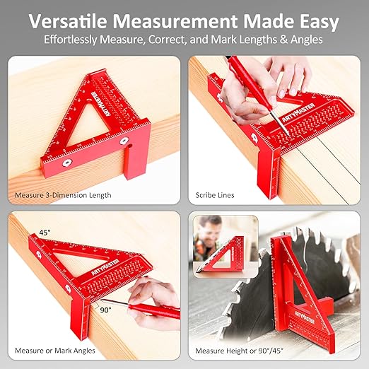 3.8＂Mini 3D Multi-Angle Measuring Square Ruler, WT102A High Precision Hole - Image 3
