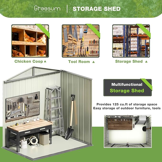 Greesum Outdoor Storage Shed 6 x 4 ft. Utility Tool Shed Metal Storage Garden - Image 6
