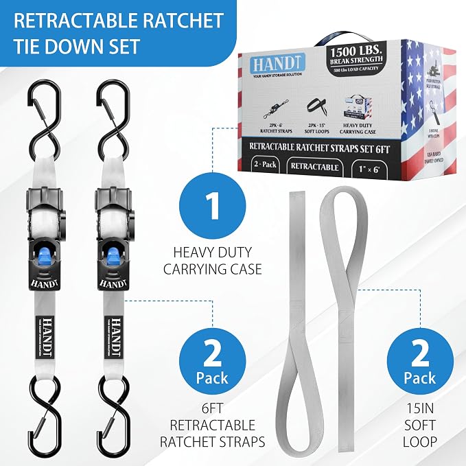 HandT USA Based Retractable Ratchet Straps 1in x 6ft - Image 4