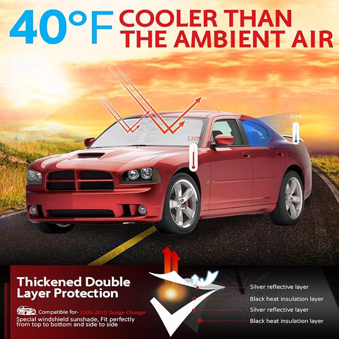 KAYZT Windshield Sun Shade for 2006-2010 Dodge Charger Foldable Sunshade Front - Image 2