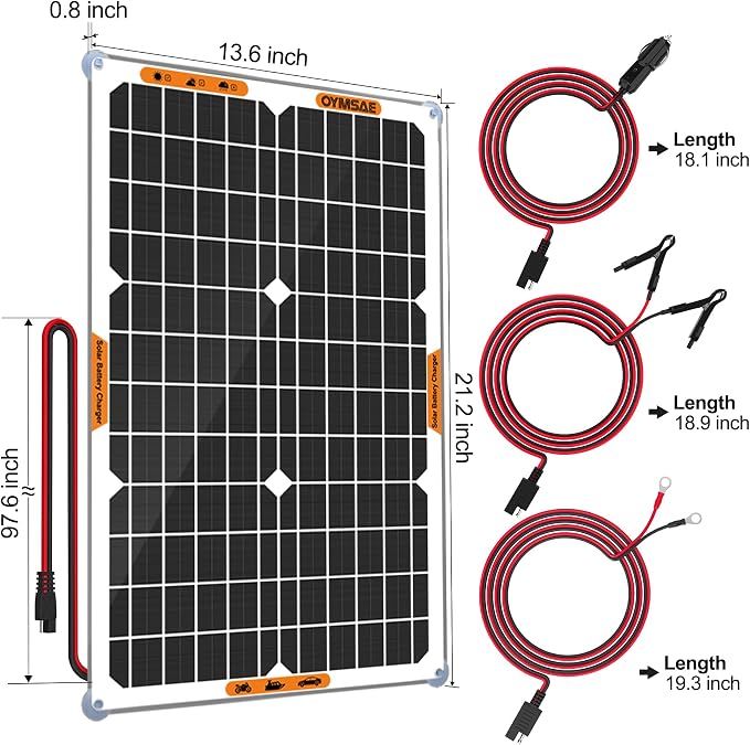 OYMSAE 30W 12V Solar Battery Charger Waterproof Solars Battery Maintainer - Image 6