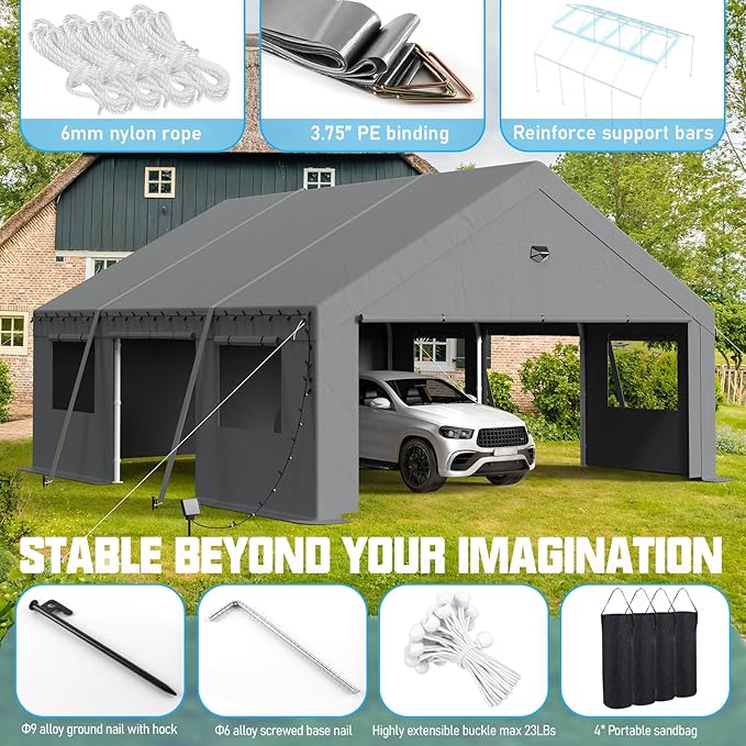 20x20 Carport, Heavy Duty Carport Canopy Garage - Image 3