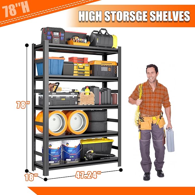 78"H Garage Storage Shelves Heavy Duty Garage Shelving, 4500 LBS Capacity 5 - Image 2