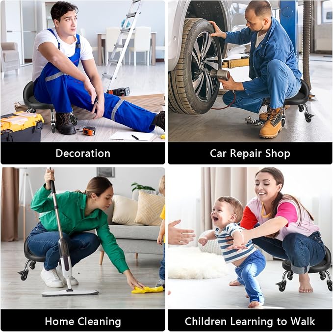 Rolling Stool with Backrest Low Height Rolling Stool with PU Leather, Roller - Image 7