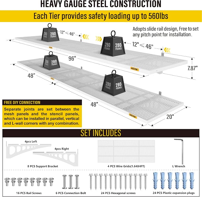 4-pack 1.64x4ft Adjustable Garage Wall Shelving 1120lbs Load Capacity Heavy - Image 3