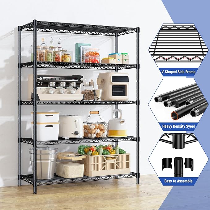 5 Tier Storage Shelves 71"H Wire Shelving Adjustable Metal Shelving, 1000LBS - Image 5
