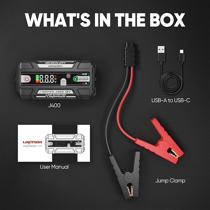 J400 2000A 12V Portable Lithium Jump Starter, Car Battery Booster Pack - Image 9