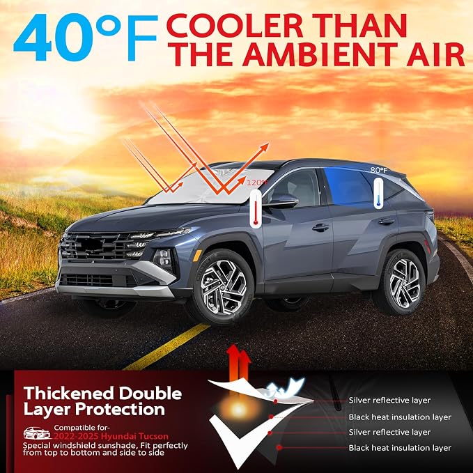 KAYZT Windshield Sun Shade for 2022-2026 Hyun-dai Tucson Foldable Sunshade - Image 2