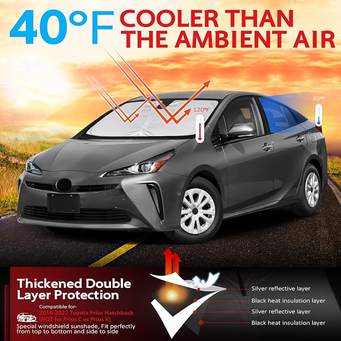 KAYZT Windshield Sun Shade for 2016-2022 Toyota Prius Hatchback Foldable - Image 2