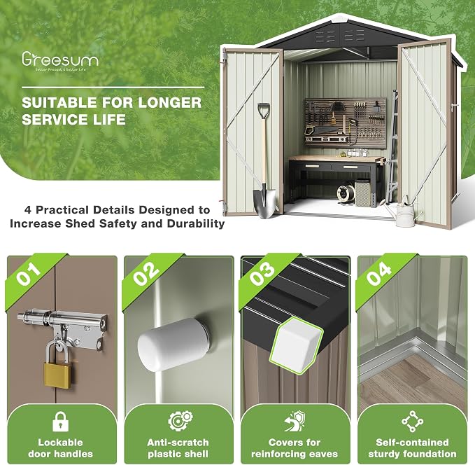Greesum Outdoor Storage Shed 6 x 4 ft. Utility Tool Shed Metal Storage Garden - Image 5