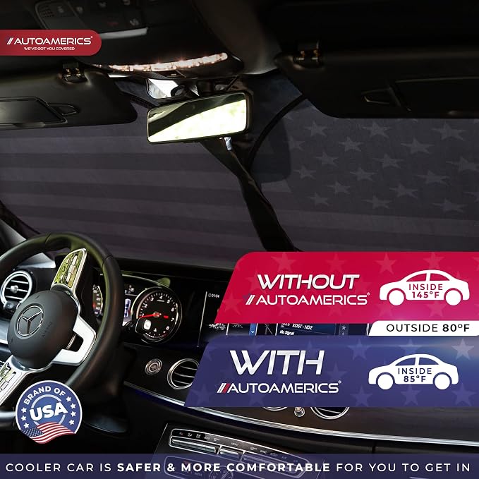 Autoamerics 1-Piece Windshield Sun Shade B&W American Flag USA Patriotic Design - Image 7