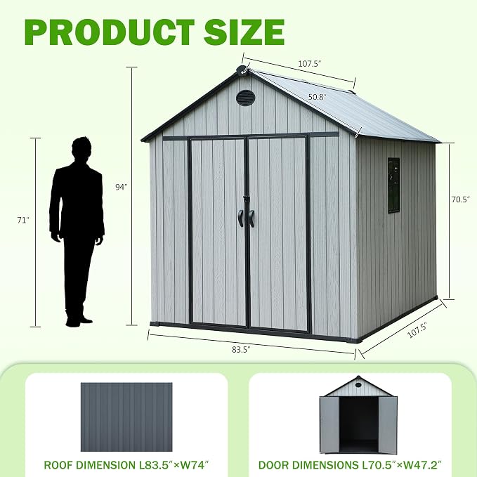 9×7 FT Outdoor Storage Shed, Large Backyard Sheds - Image 3