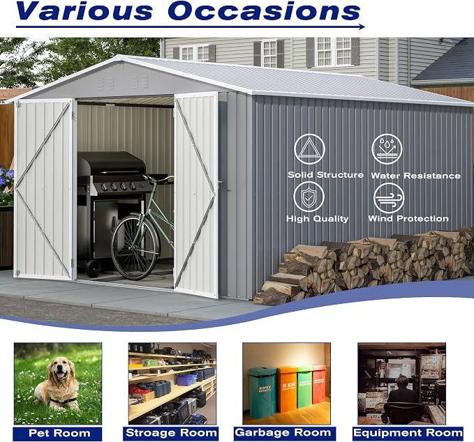 8x12 FT Outdoor Storage Shed, Metal Shed W/Floor, Garden Storage Shed W/ 1 - Image 9