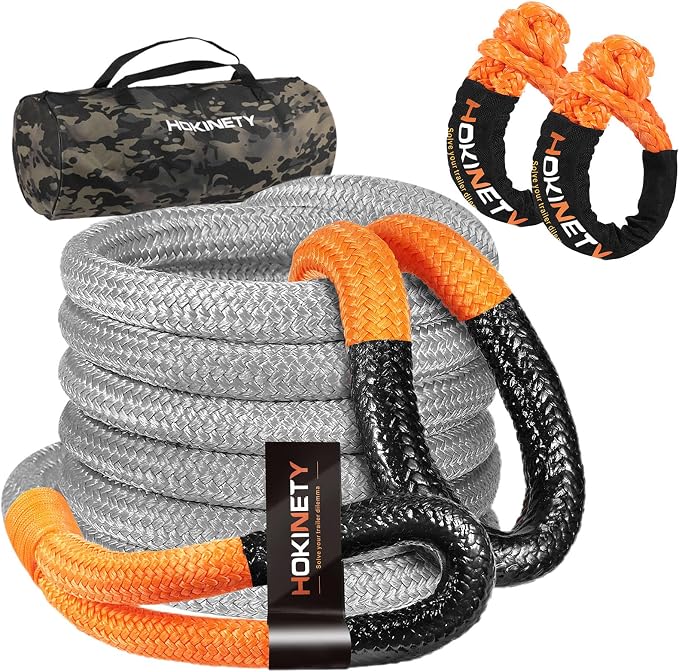 Kinetic Recovery Tow Rope: 1-1/8" x 30ft 48000LBS Snatch Strap by HOKINETY