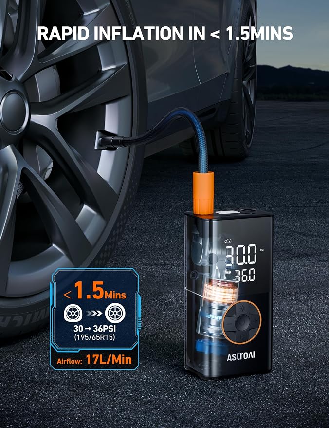 AstroAI L7 Tire Inflator Portable Air Compressor Cordless Mini Bike Pump - Image 3