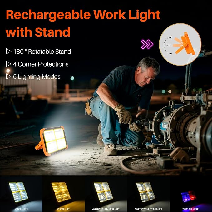 LED Solar Work Light with Magnetic, 5 Lighting Modes, IP66 Waterproof, Long - Image 3