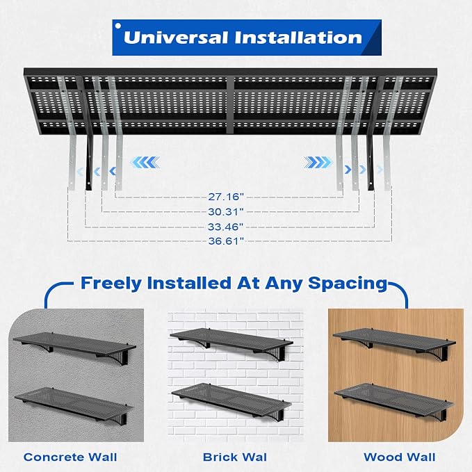 YOLENY 2-Pack 1.64x4FT Adjustable Heavy Duty Garage Wall Shelving, 500lbs Load - Image 4