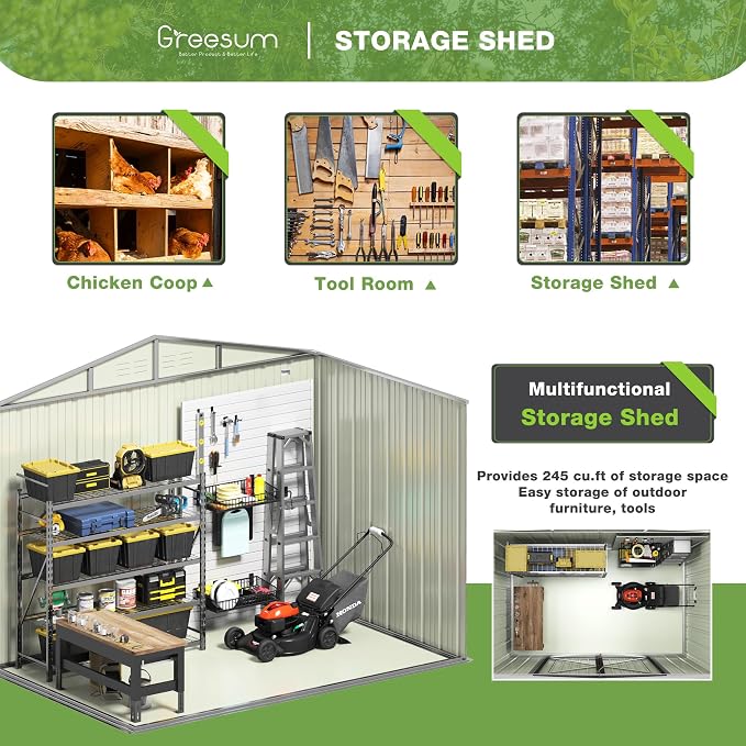 Greesum Outdoor Storage Shed 6 x 8 ft. Utility Tool Shed Metal Storage Garden - Image 4