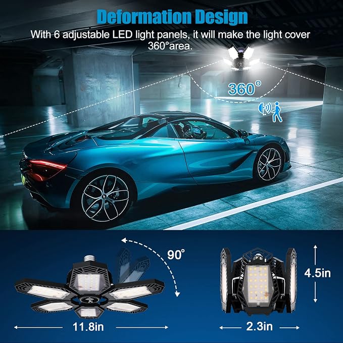 TANBABY 2 Pack Motion Sensor Garage Light, Total 30000LM Deformable Garage - Image 4