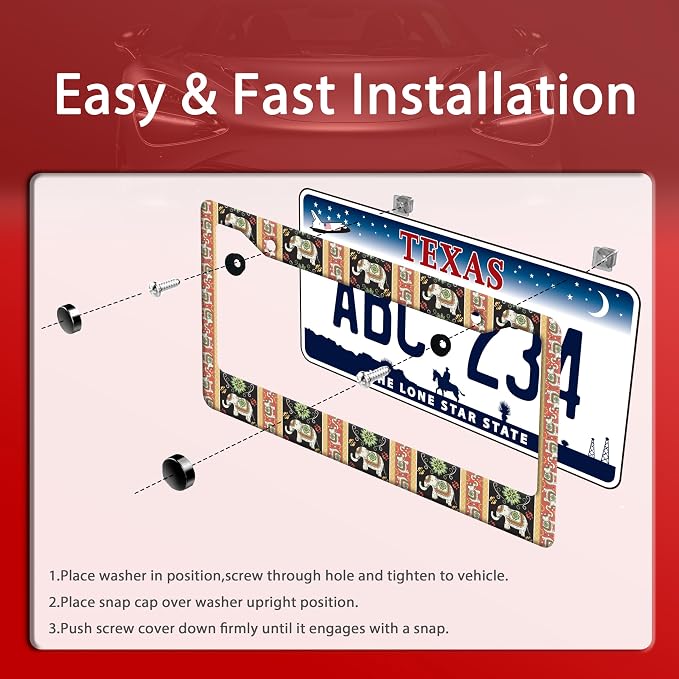 Tribal Elephant License Plate Frame Boho Animal License Plate Frames Funny Auto - Image 3