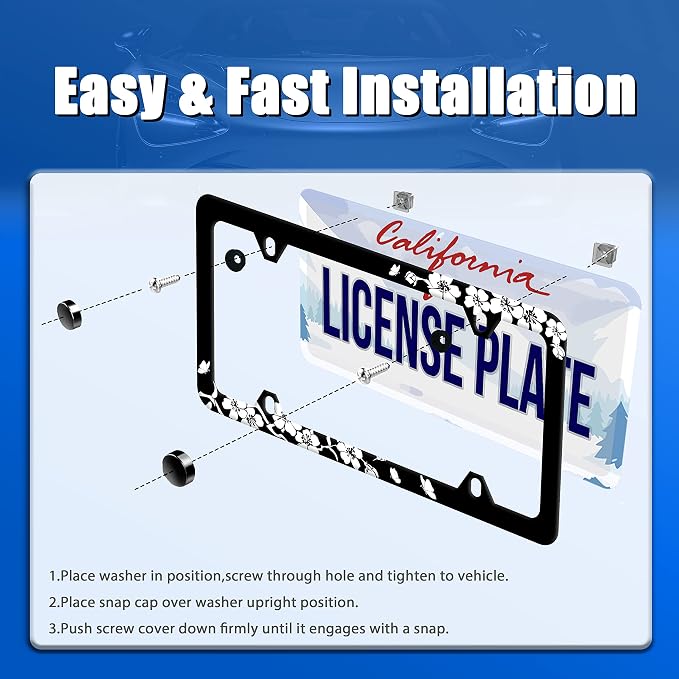 【2Pcs】 Black White Cherry Blossoms License Plate Frame Floral Flowers License - Image 3