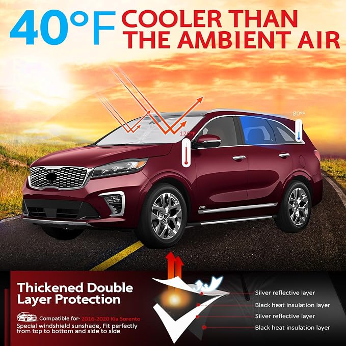KAYZT Windshield Sun Shade for 2016-2020 Kia Sorento Foldable Sunshade Front - Image 2