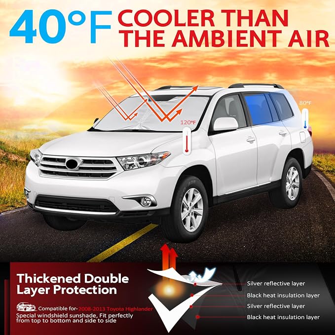 KAYZT Windshield Sun Shade for 2008-2013 Toyota Highlander Foldable Sunshade - Image 2
