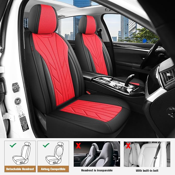 CAROMOP Luxury Faux Leather&Fabric Car Seat Covers 2 Front Seats - Image 2