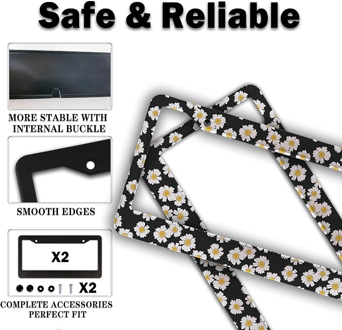 License Plate Protector Black and White License Plate Frames White Daisy Black - Image 4