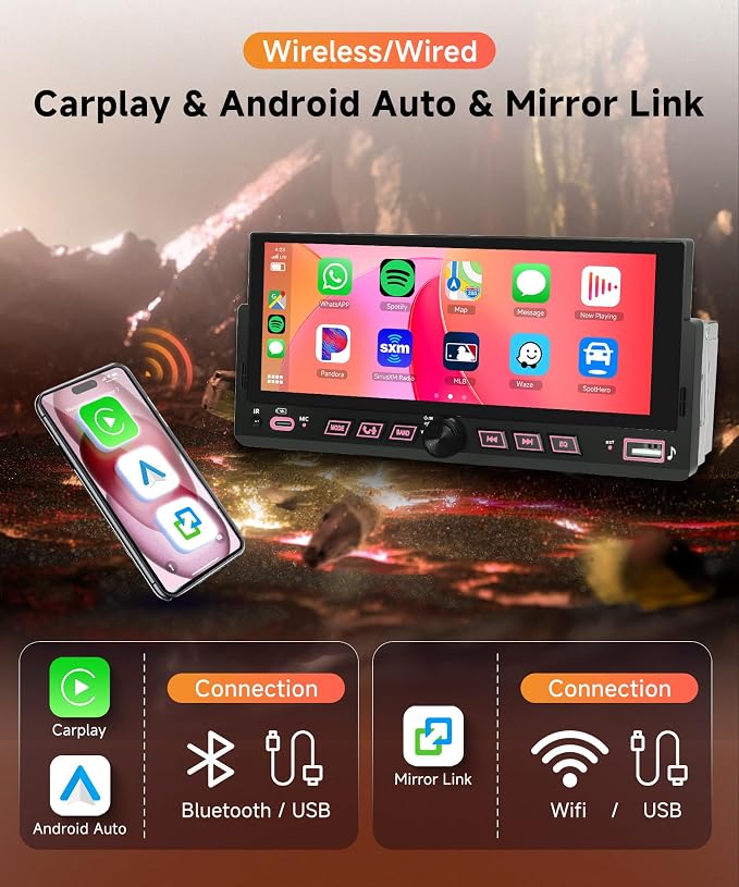 Car Stereo Single Din Wireless Carplay 6.86 inch Touch Screen Android Auto - Image 3