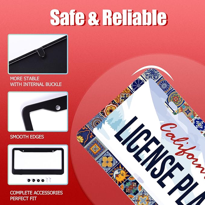 【2Pcs】 Mexican Tiles License Plate Frames Mandala Boho License Plate Frame Car - Image 2