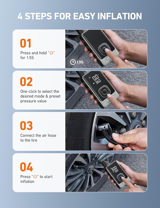 AstroAI L7 Air Tire Inflator Portable Air Compressor, 150PSI Electric Cordless - Image 6