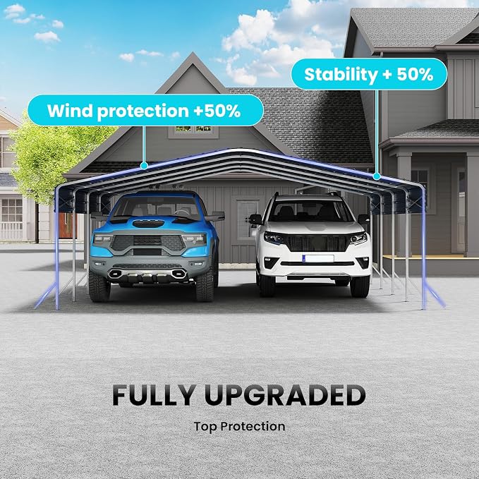 20x20 Carport, Heavy Duty Metal Car Port, All-Weather Protection, Easy Assembly - Image 6