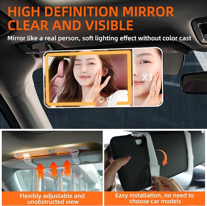 2 pack， Car Sun Visor Vanity Mirror， Rechargeable Led 3 Light Modes, Dimmable - Image 2