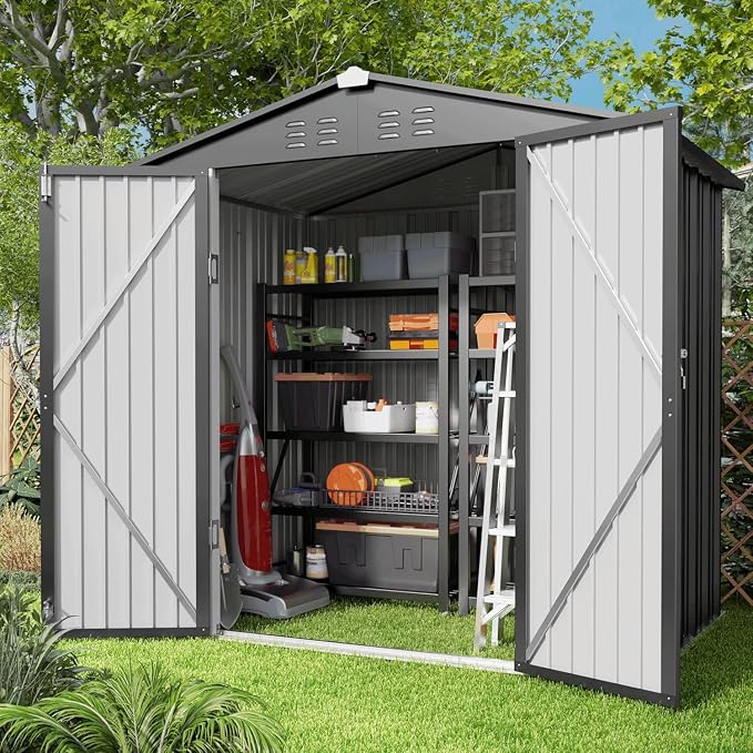 Gizoon Outdoor Storage Shed 6 x 4 FT, Galvanized Metal Garden Shed - Image 2