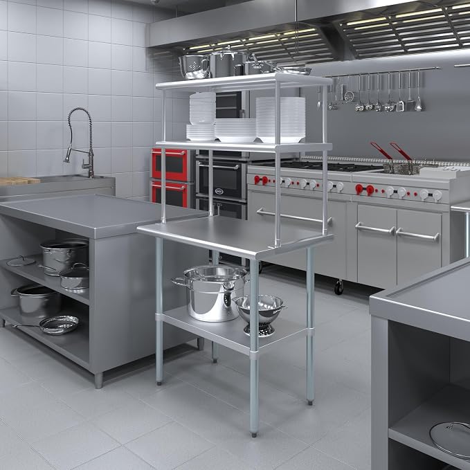 Amgood Stainless Steel Work Table Double Tier Overshelf | Metal Kitchen Prep - Image 5