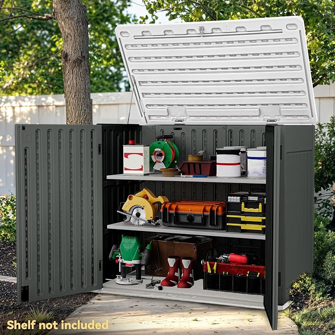 DWVO 47 cu ft Spacious Horizontal Storage Unit, Outdoor Resin Tool Locker - Image 2