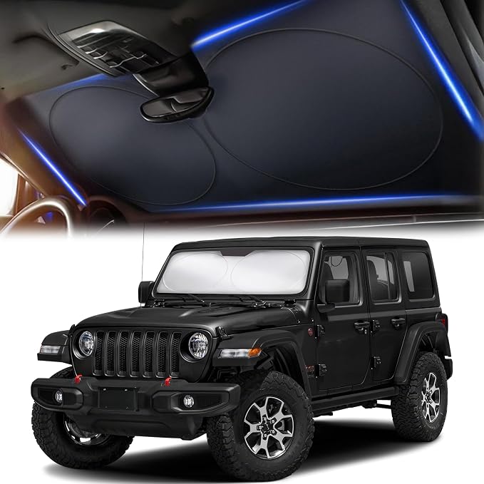 Jeep Windshield Sunshade | Protects Sun Visor from UV and Heat Protection | Fits by Autovir