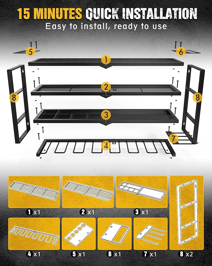 MAXIFFE 4 Layer Power Tool Organizer, 9 Drill Holder Heavy Duty Metal Wall - Image 4