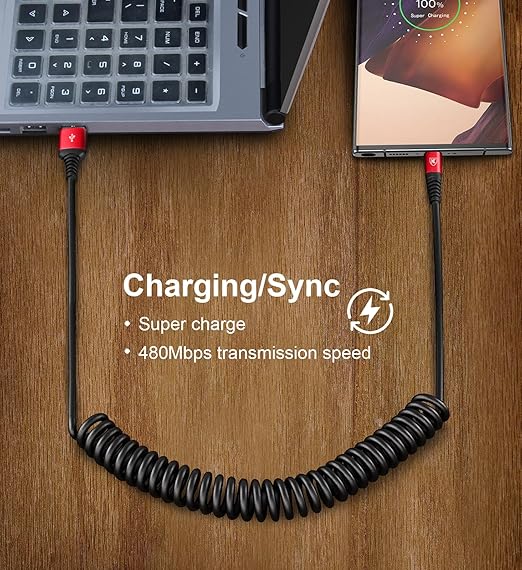 Coiled USB A to USB C Cable for Car 6FT 2Pack USB C Charger Cable Fast Charging - Image 4