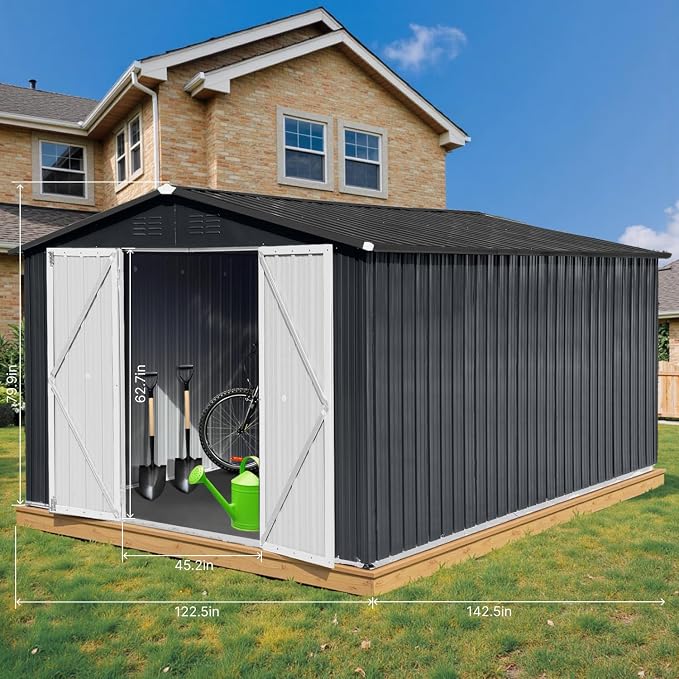 10 x 12 FT Outdoor Storage Shed, Metal Garden Tool Shed - Image 7