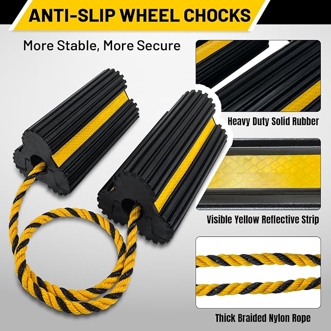 ROBLOCK Heavy Duty Wheel Chocks, Rubber Wheel Block Non-Slip Base - Image 3
