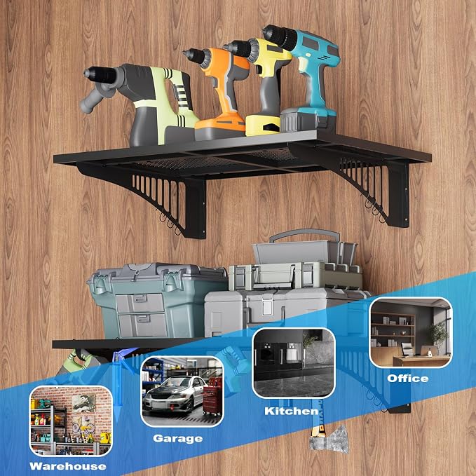 YOLENY 2-Pack 2x3FT Adjustable Heavy Duty Garage Wall Shelving, 500lbs Load - Image 6