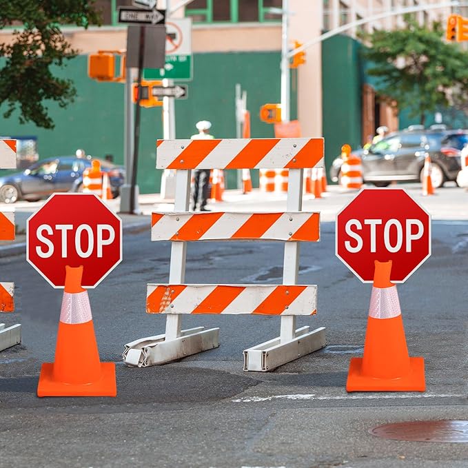 Geetery 3 Pcs Stop Signs 12 x 12 Inches PVC Traffic Cones Top Warning Signs - Image 7